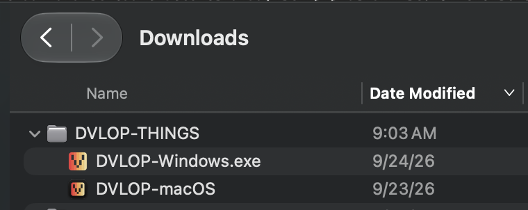 DVLOP-THINGS folder with DVLOP-macOS and DVLOP-Windows.exe