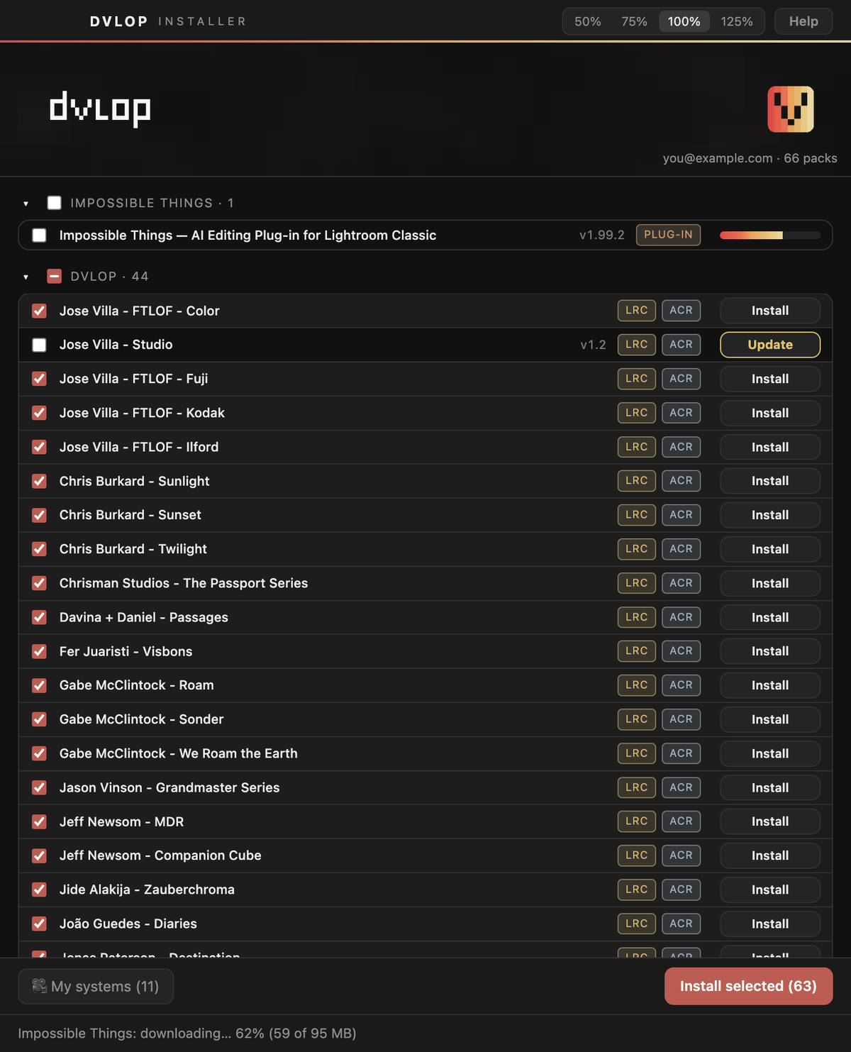 A pack downloading, with the progress bar and status line